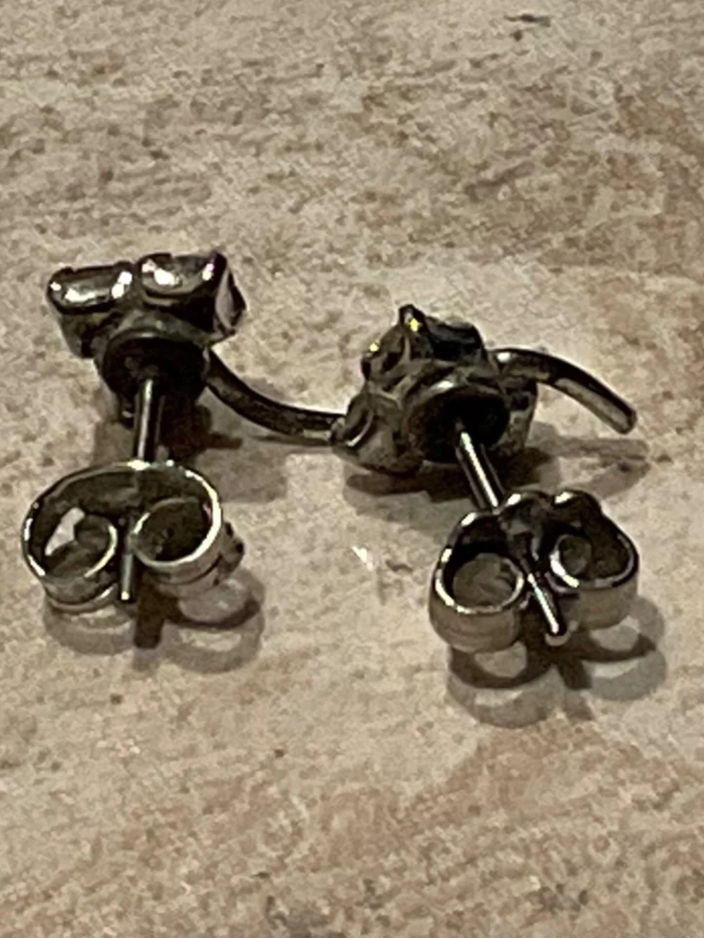 Rhinestone pierced earrings silvertone vintage 1”